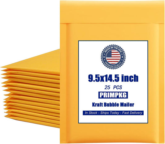 9.5in x 13.5in Kraft bubble mailer, ziplock mailer, yellow padded envelope, corporate waterproof padded bubble mailer for shipping, mailing, packaging (25PCS)