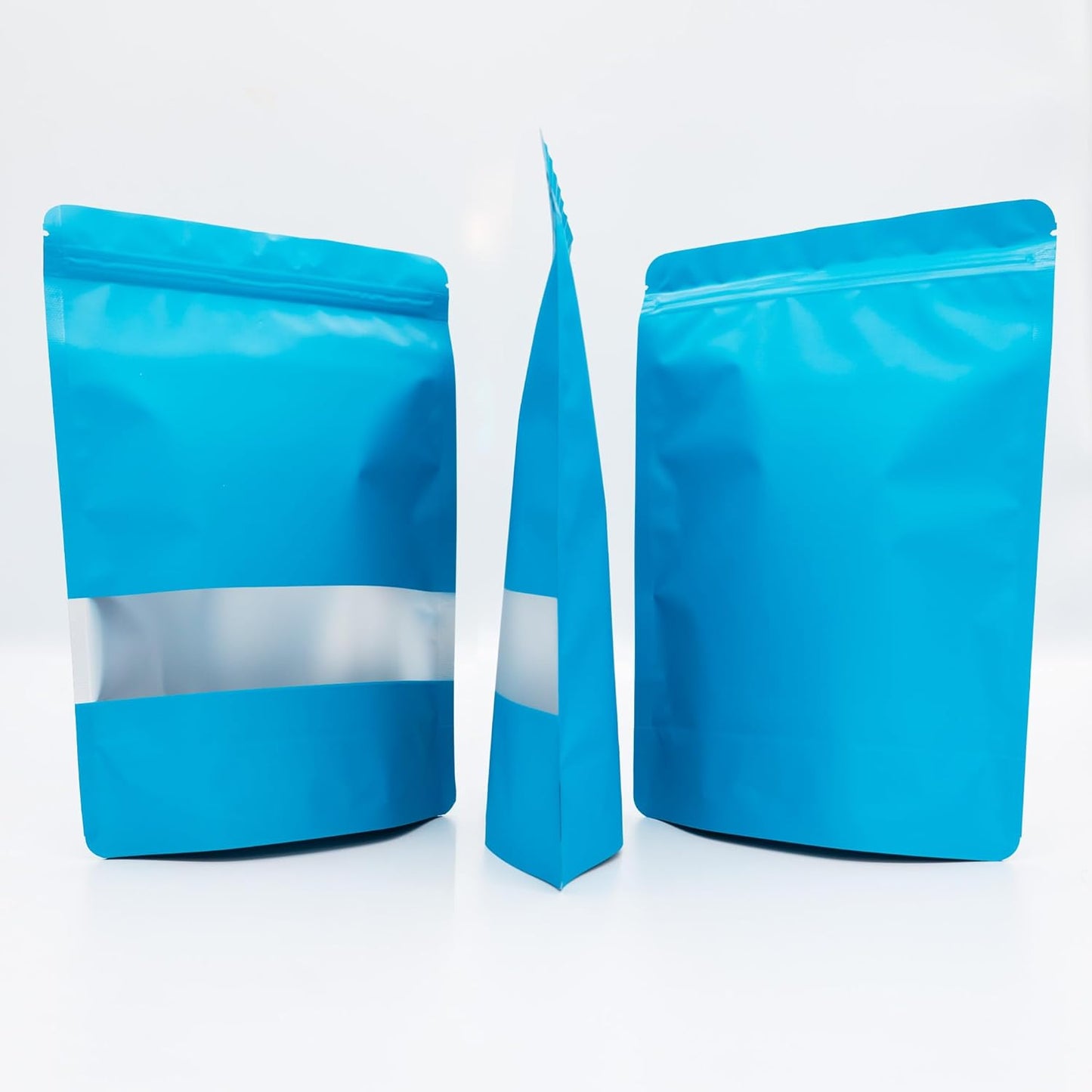 4CP 100 Pcs Blue Zipper Smell Proof Bags with Window, 4.7x7.9 Inch Stand Up Foil Pouches for Food Selfsealing Storage, Reusable Bag for Packaging Small Business, Cookies, Nunt, Candy