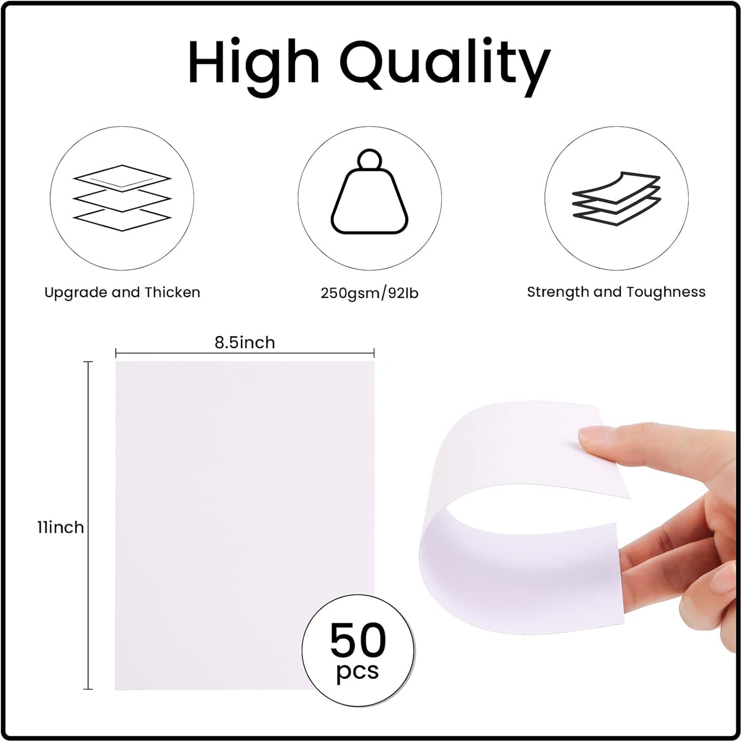 50 Sheets White Cardstock Thick Paper 8.5 x 11, 250gsm/92lb Blank Heavy Cards Stock for Invitations, Printing, Postcards, Thankyou Cards, Index Cards, DIY Cards (White, 8.5 x 11 inch)