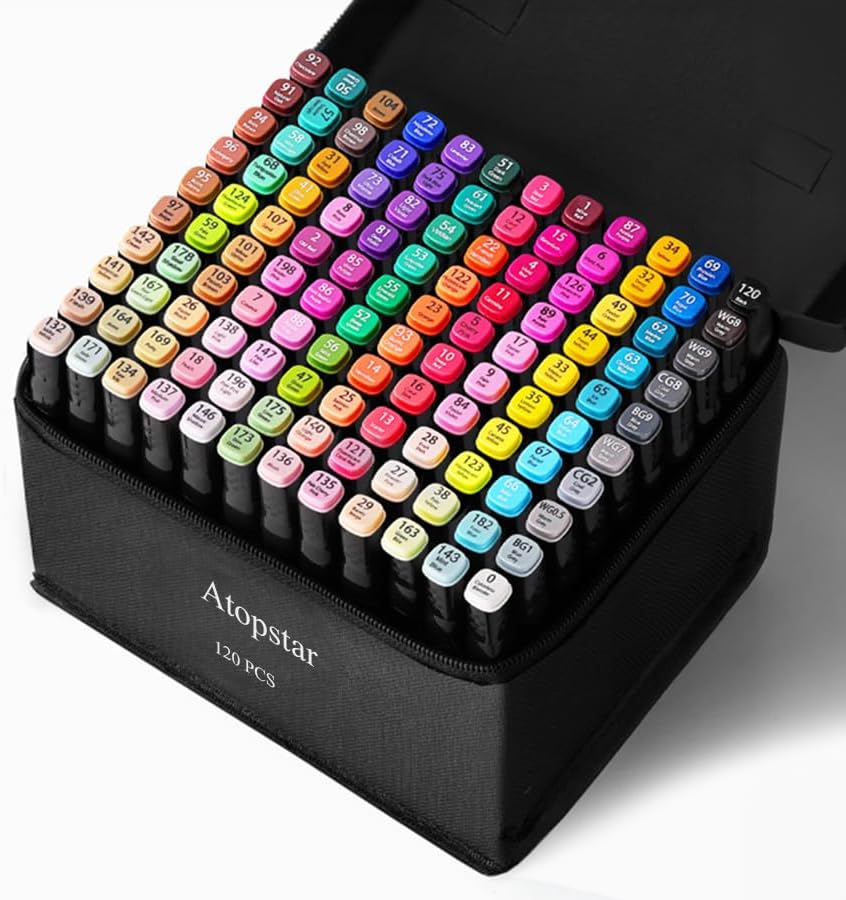 120 Colors Alcohol Markers Artist Drawing Art Markers for Kids Dual Tip Markers for Adult Coloring Painting Supplies Perfect for Gift(120 Black Shell)