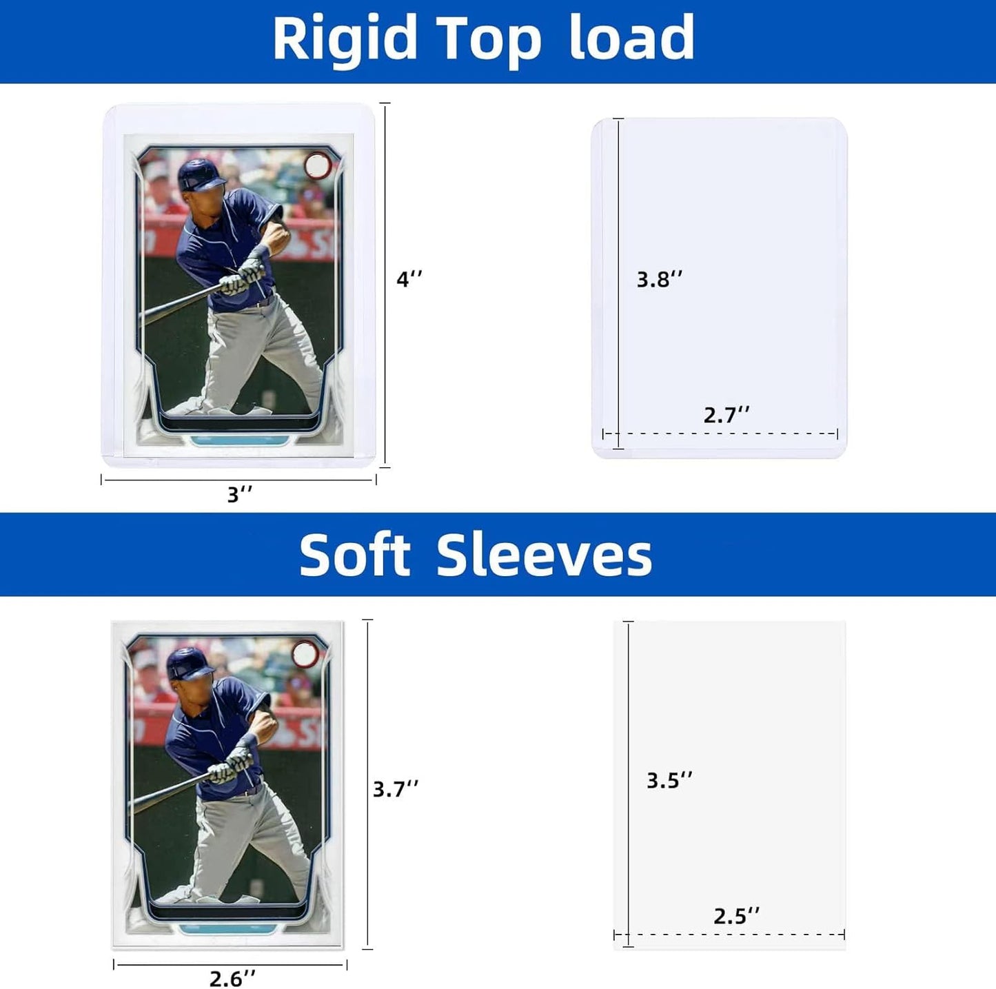 1000 Card Sleeves Top Loaders for Cards, Arjiekwei 3"X4" Baseball Card Protectors Hard Plastic, Premium Toploaders Card Holder for Trading Sports Football Game Card(500 Top Loaders + 500 Card Sleeves)