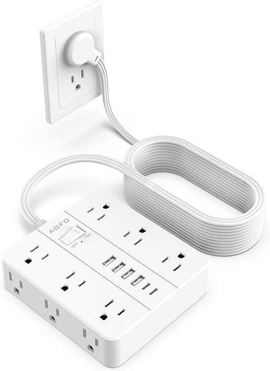 20FT Surge Protector Power Strip,12 AC Outlets with 6 USB Ports (2 USB-C), Flat Plug Extension Cord with Multiple Outlets, Wall Mount for Home Office,Dorm, White