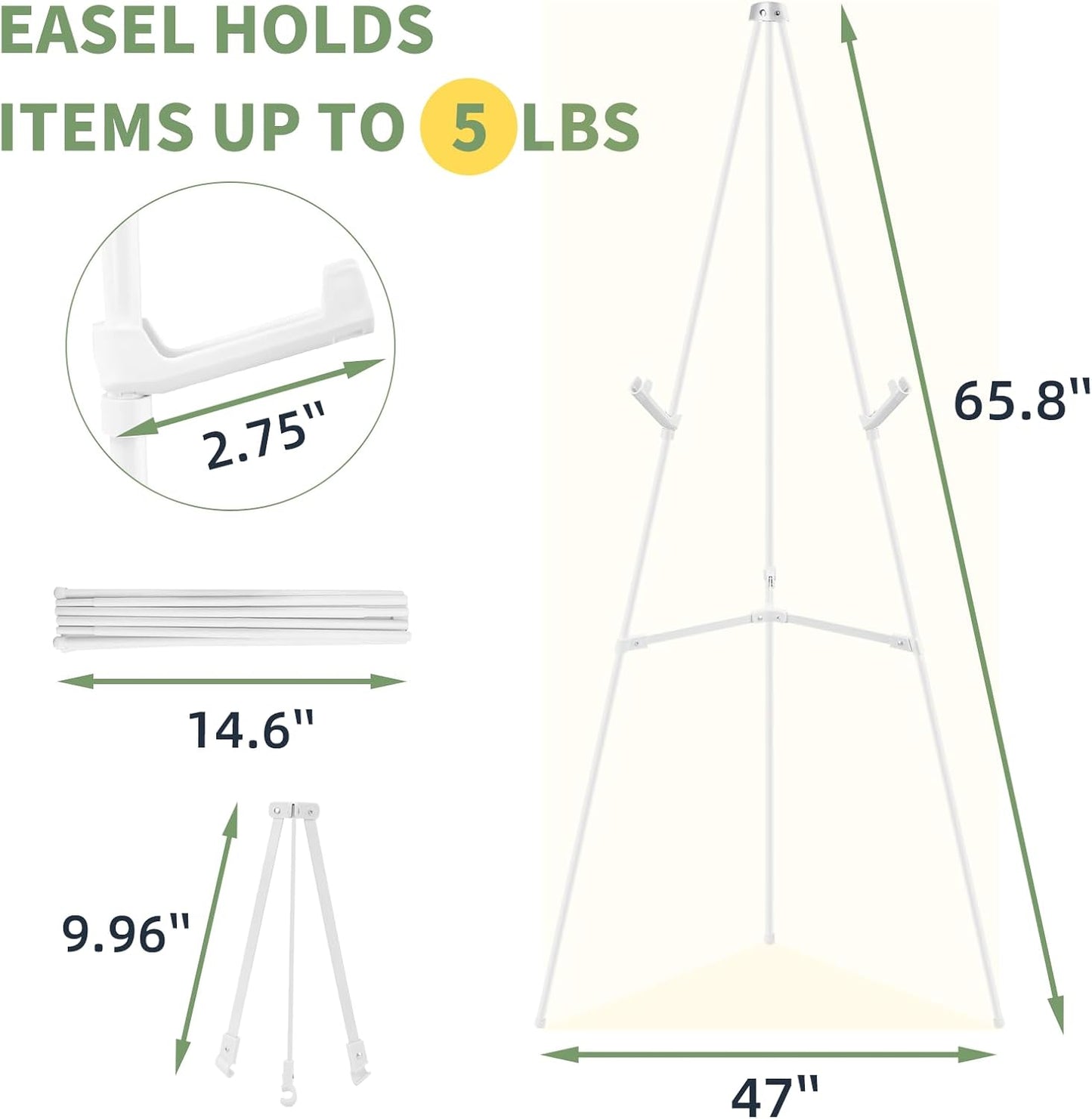 1 PCS White Easel Stand for Wedding Sign Stand, 65 Inch Adjustable Metal Easels for Display, Portable Folding Easel for Wedding, Display Show, Arts, Poster with Portable Bags