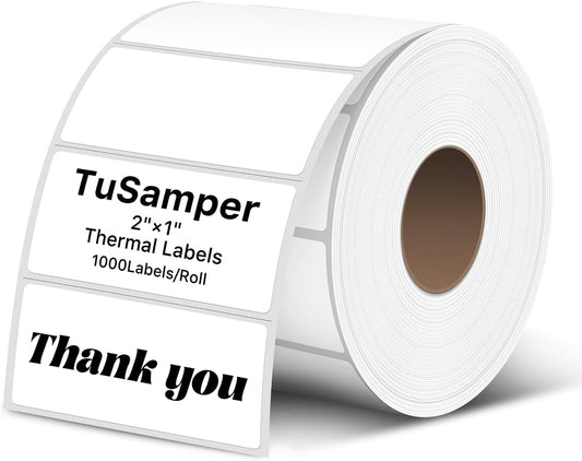2×1 Inch Thermal Labels Sticker Self-Adhesive Label Paper White Direct Thermal Printer Stickers with Perforation Line 1000 Sheets/Roll