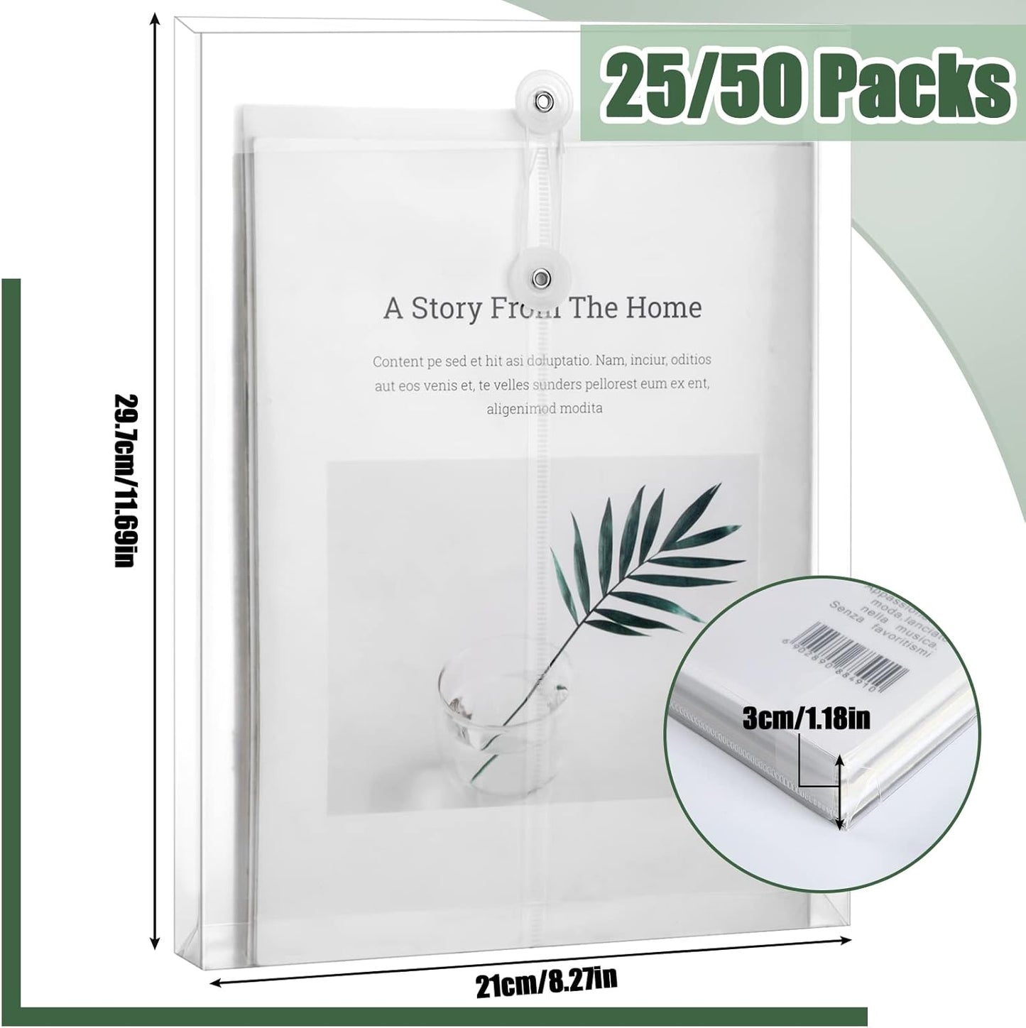 50 Pcs A4 Size Clear Plastic Poly Envelopes with String Closure, Expandable Files Document Folder, Reusable Large Capacity File Bag for School Office and Home(50 Pcs)