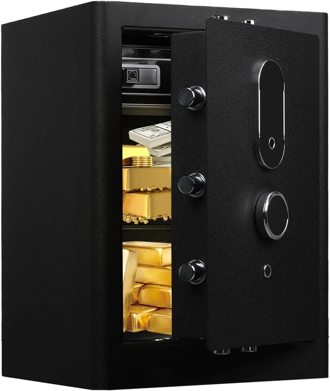 4.0 Cu.Ft Large Fingerprint Safe Box with Fireproof Waterproof Bag, Biometric Home Safe with Lockable Inner Box for Valuables,108 Pounds Heavy Duty Digital Vault with Keys, Removable Shelf, Black