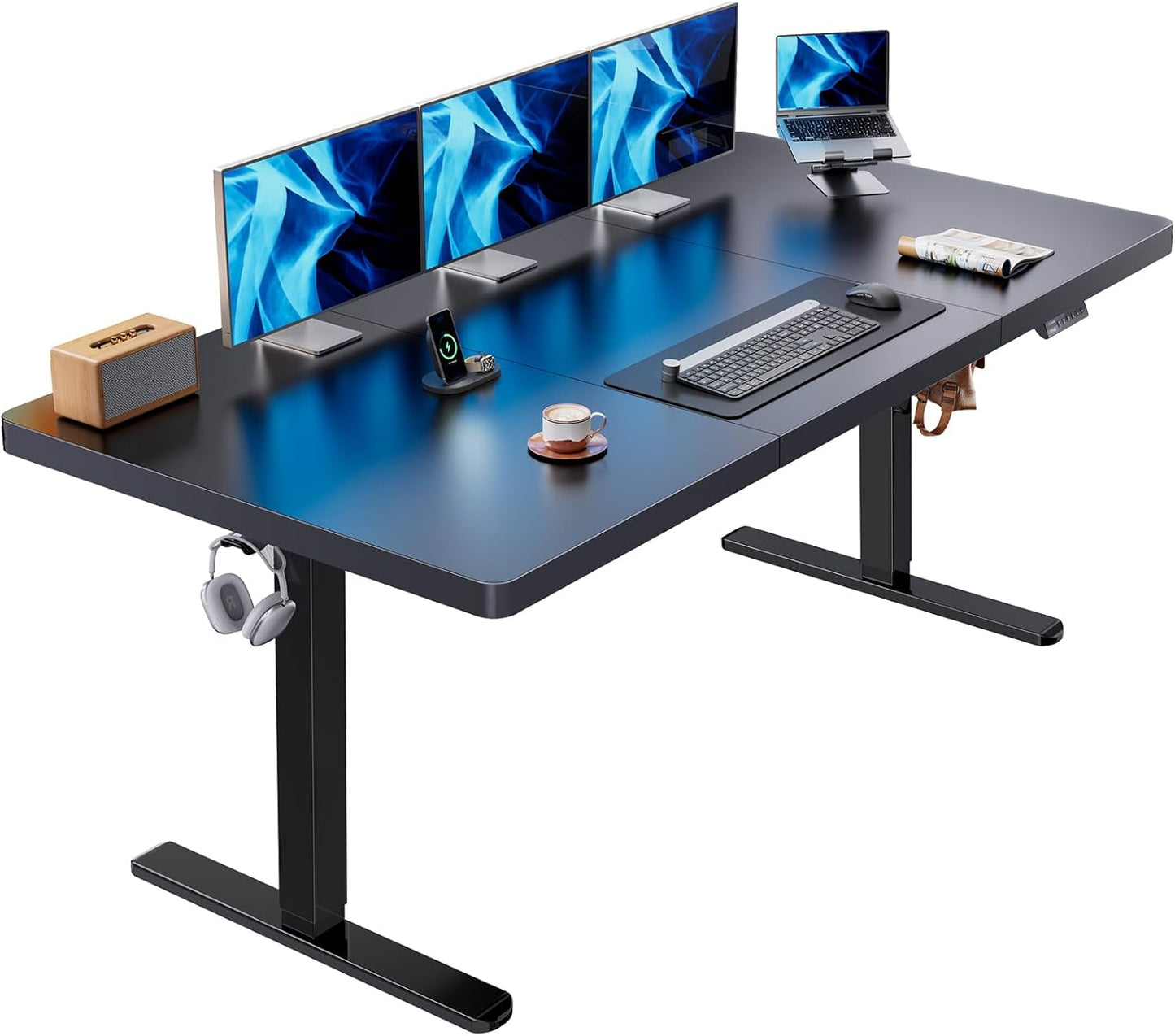 HUANUO Electric Standing Desk, 71 x 35 inch Large Height Adjustable Table, Powerful Brushless Motor, 4 Memory Preset, Sit Stand Up Desk, Home Office Computer Table with Thick T-Shaped Frame
