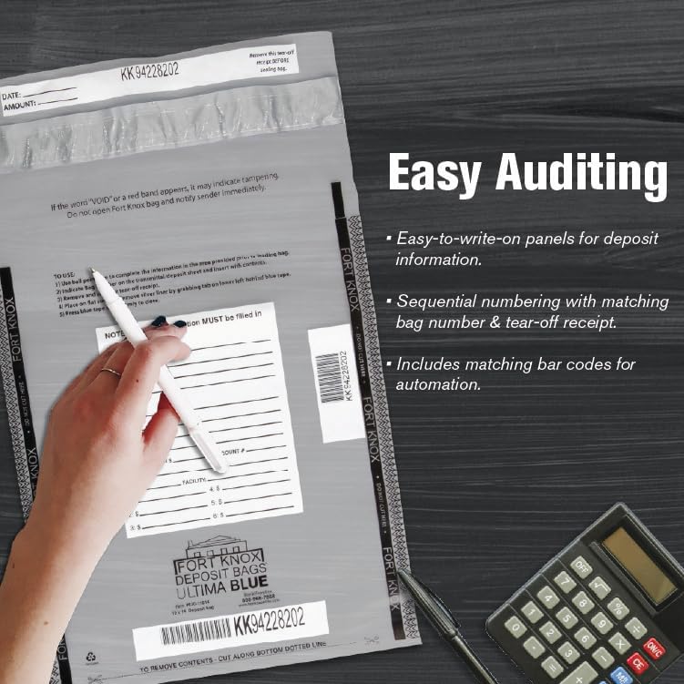 BankSupplies Ultima Blue Clear Deposit Bags | 10W x 14H | Pack of 100 | Transit, Transfer, Valuables | Tamper Evident Tape | Captive Flap Closure | Security Deposit Bag