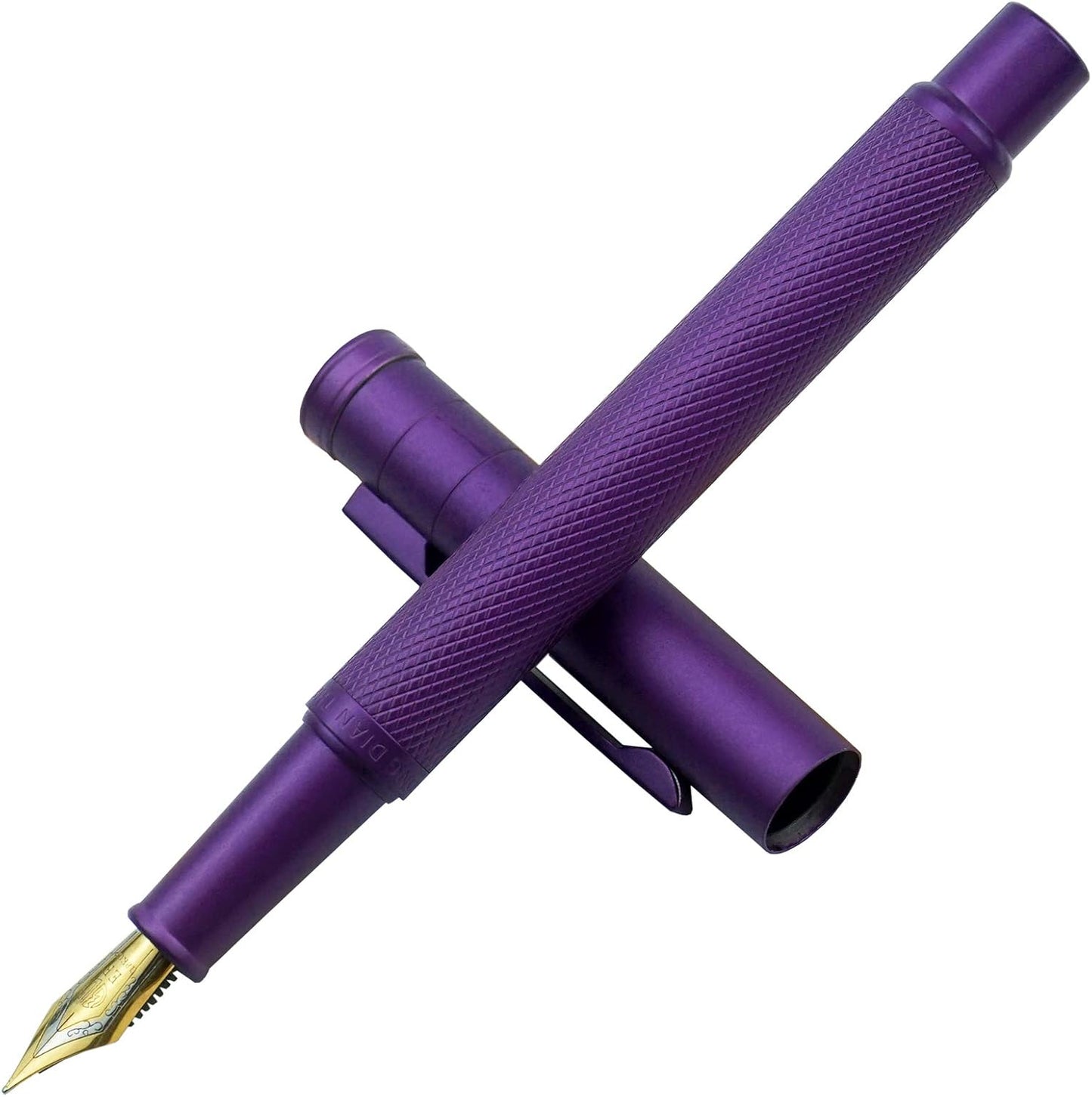 Asvine Purple Fude Pen, Bent Nib Fountain Pen Calligraphy (Fine to Broad) with Converter and Metal Pen Case Set