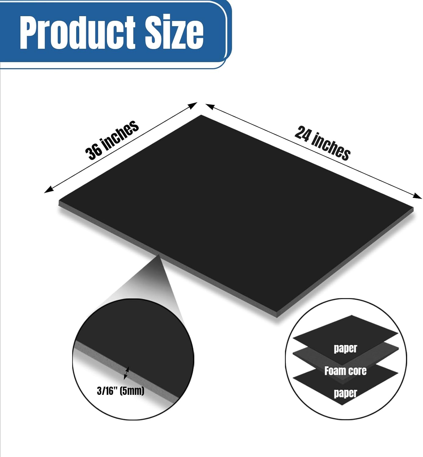 8PACK Black Foam Board for DIY Projects 24x36×3/16 inches,5MM Poster Board High Quality Blank Board Perfect for Arts Crafts School Projects Presentation Displays