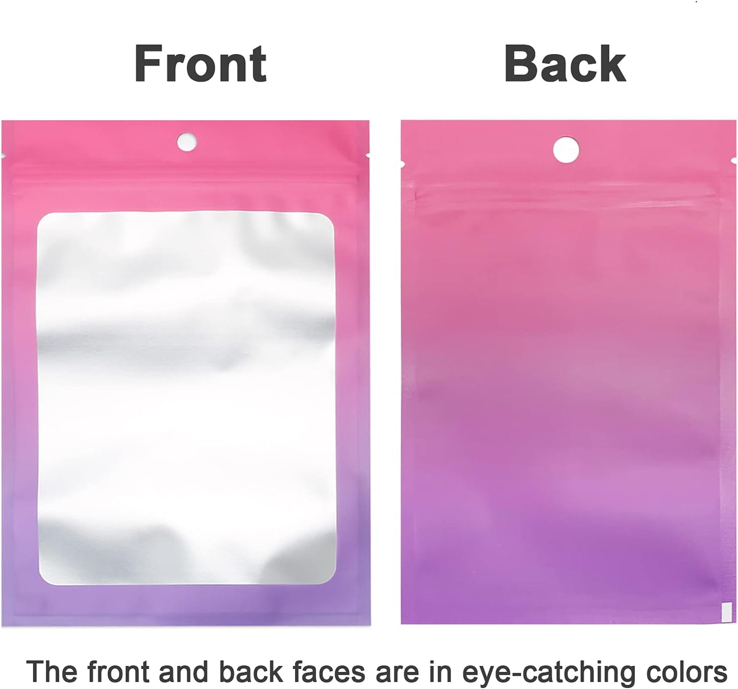 100 Pcs Resealable Mylar Bags, Gradient Color Food Storage Bags, Zip Bag Foil Bags Packaging Pouch for Food Storage, Sample, Small Business (Pink Purple, 4 X 6 Inch)