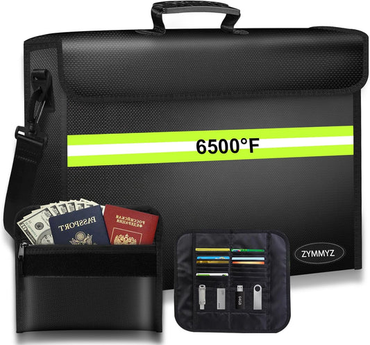 6500°F Large Fireproof Document Organizer with Lock,10 Layers Heat Insulated＆Waterproof Zipper,Removable Folder Layers/Wallet,Portable Home Travel Safe Storage for Files(16.5x12.4x5.5 inches)