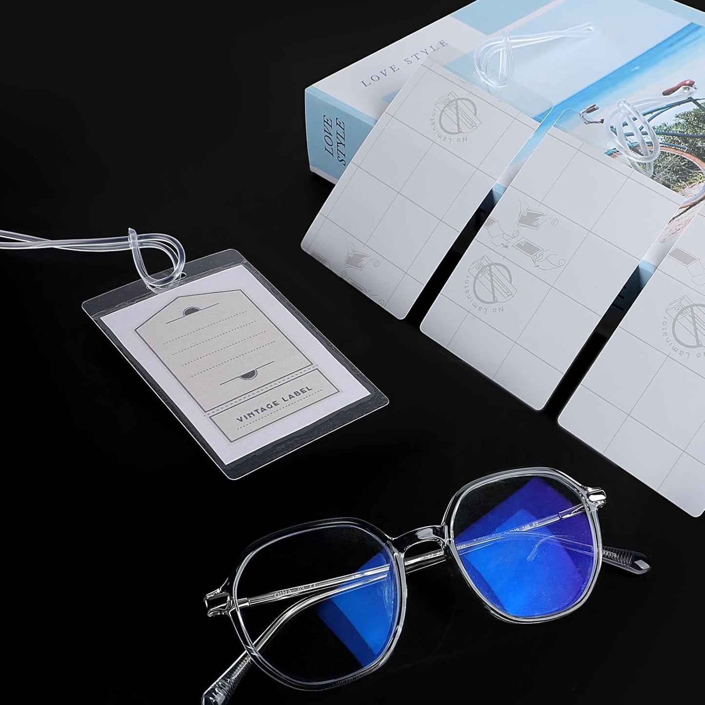 10 Mil Self Laminating Luggage Tags with Loops 2 1/2" x 4 1/4" Self Sealing Laminating Pouches Bag Tags Clear Laminating Tags with Hole for Traveling Business and Student ID Cards (100)