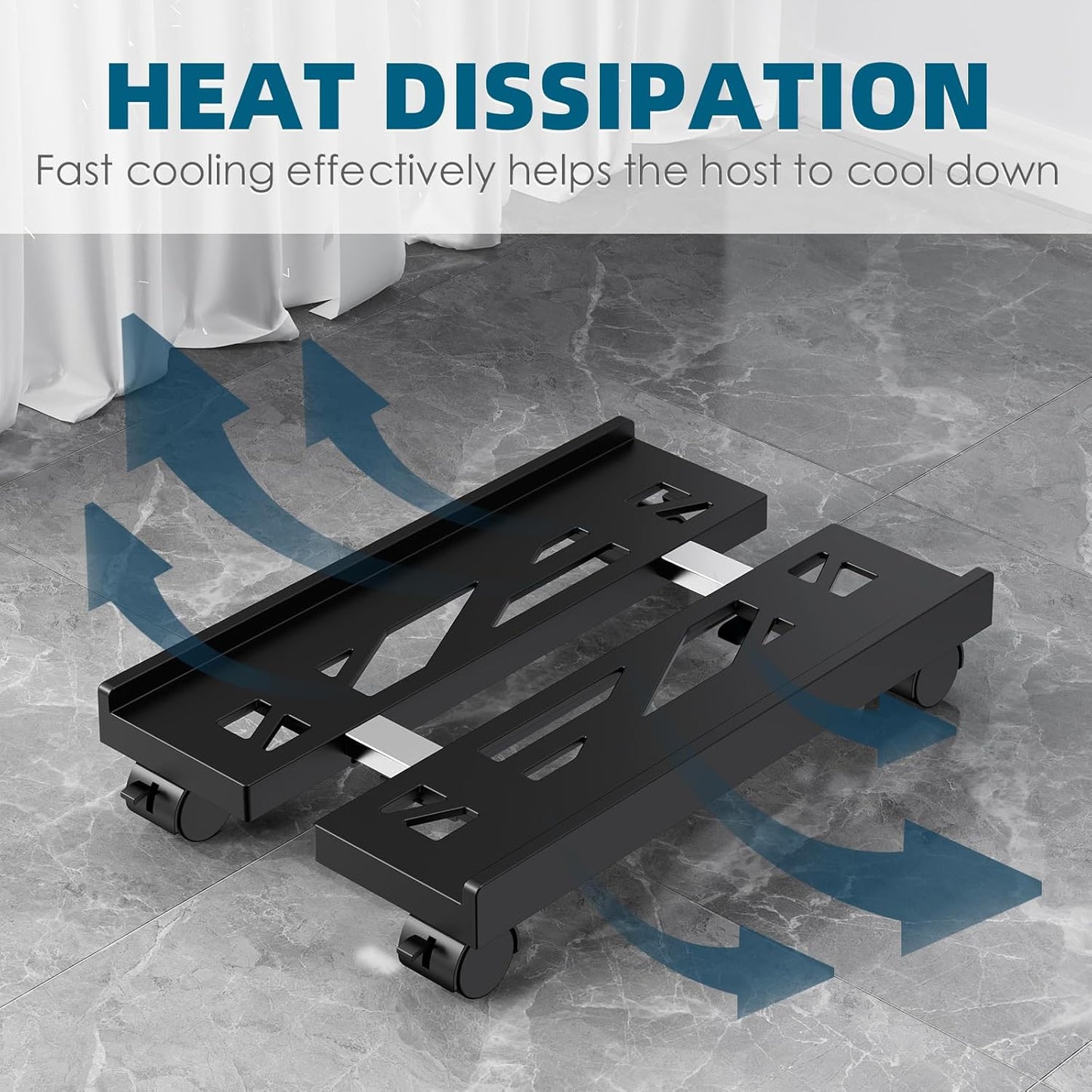 Adjustable Computer Tower Stand, Mobile CPU Stand with 4 Rolling Caster Wheels, Under Desk CPU Holder PC Floor Cart PC Riser for Gamers and Students (Black)