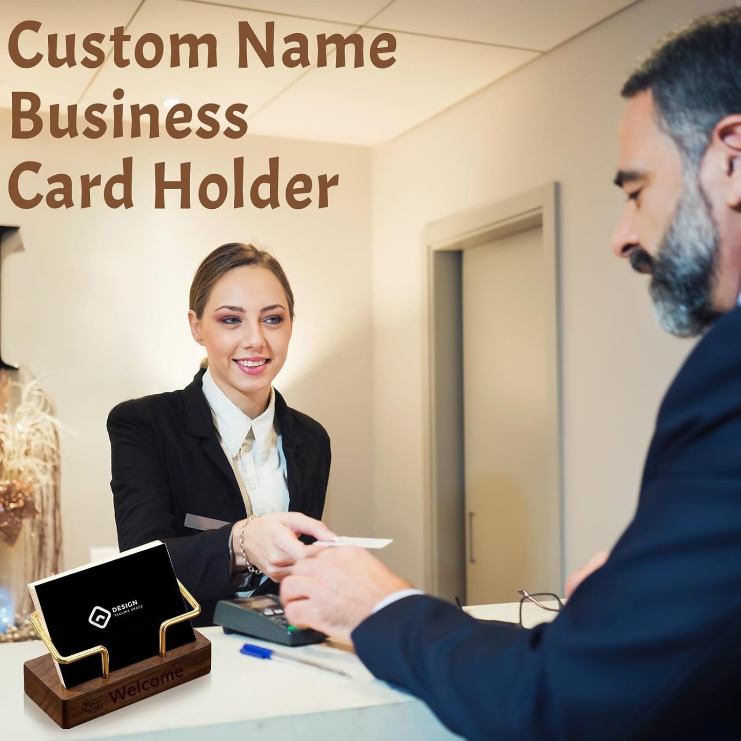 HJX Custom Business Card Holder for Desk - Personalized Engraved Name Logo Wooden Business Card Organizer, Customized Business Card Desktop Display Gifts for Men Women (1 pack)