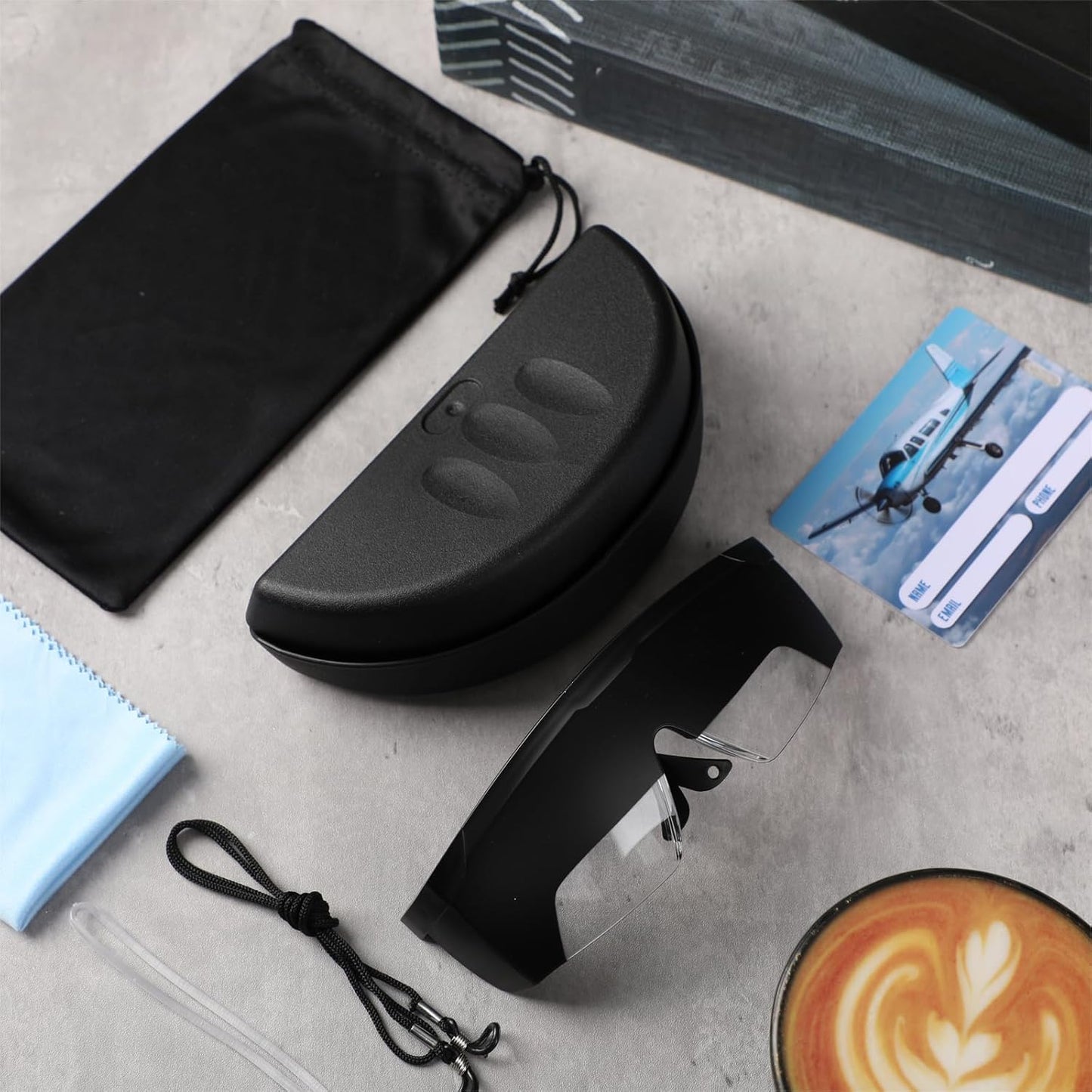 Aviation Flight Training Glasses Adjustable View Limiting Goggles Device with Glasses Box and Tag(Black)