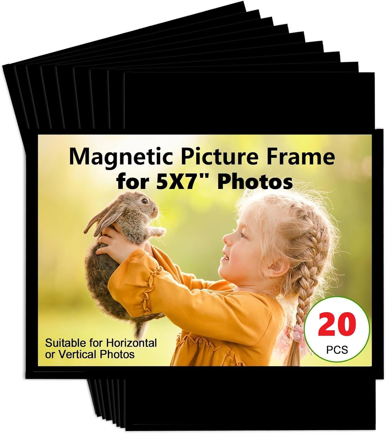 5X7 Magnetic Picture Frame for Fridge-20 Pack,Black Magnets Photo Sleeves