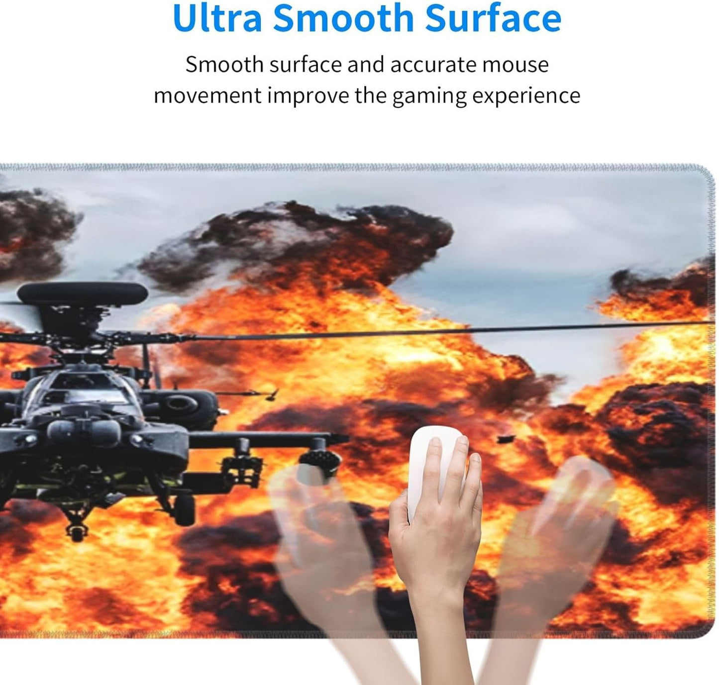 Attack Helicopter Mouse Pad, Aircraft Airplane Large Big Gaming Mouse Pad Desk Pad, Mousepad with Non-Slip Rubber Base, Extended XXL Mouse Mat for Computer Laptop Office Accessories