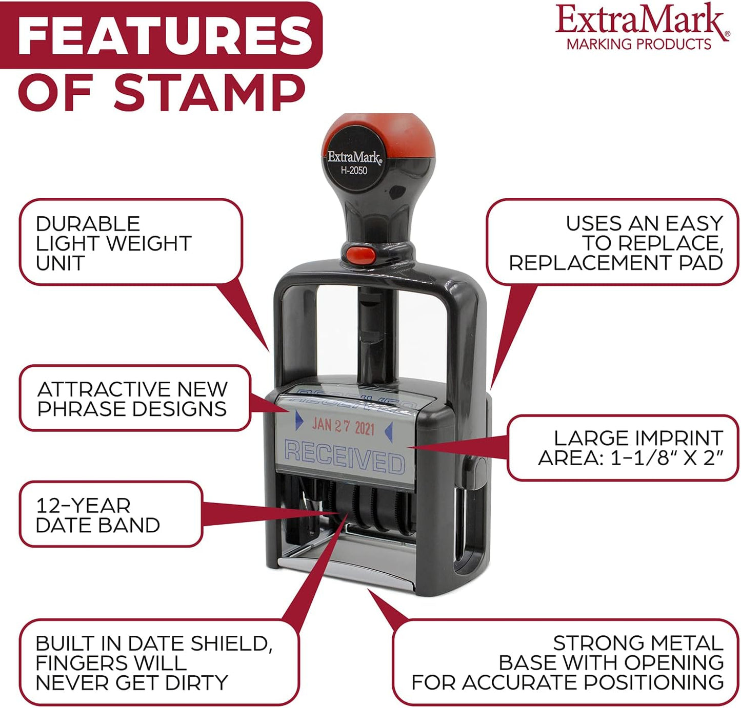 Heavy Duty Style Office Date Stamp with Posted - Self Inking Dater - Style C - Blue & Red Ink Color