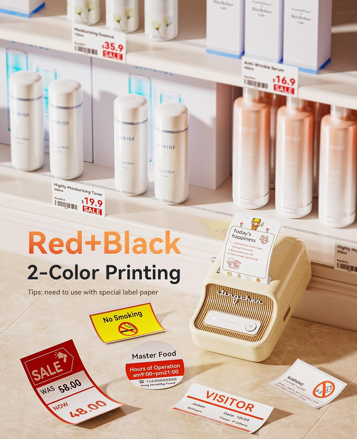 NIIMBOT Sticker Printer, B21 Pro Portabel Sticker Maker, Bluetooth Label Maker, 300DPI HD Label Printer for Photos, Notes, Study Graphics, Memo Maker,50x30mm Label,230Pcs(White)