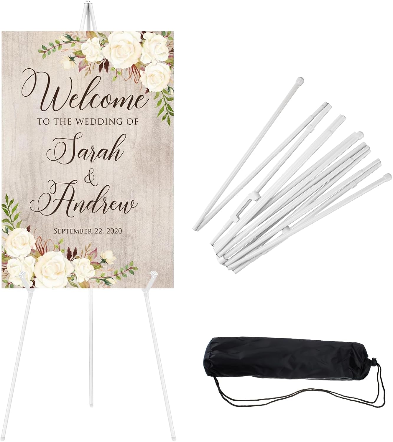 1PCS White Easel Stand for Sign, 66 Inches Lightweight Adjustable Art Poster Board Stand for Display Wedding Welcome Sign, Metal Easel Stand for Painting with Portable Bag