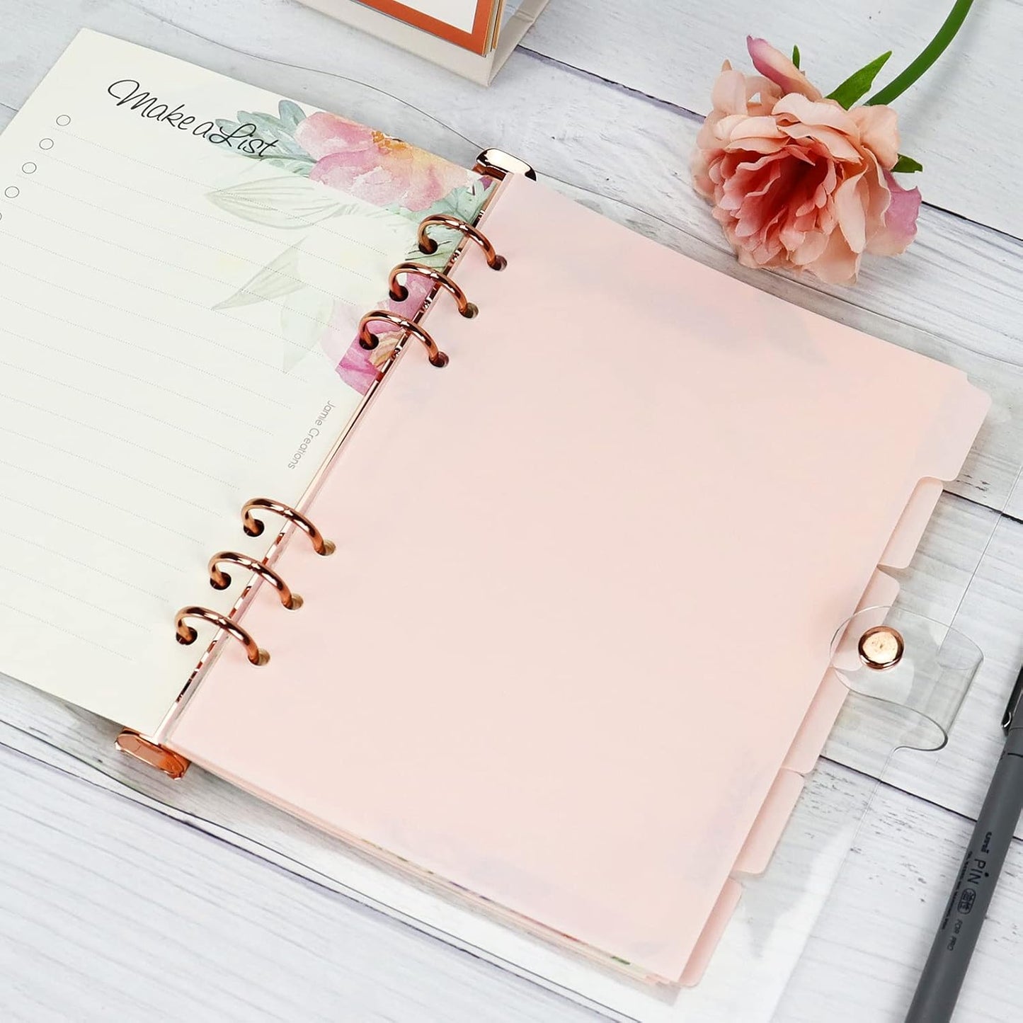 A5 Plastic Binder Dividers 6 Holes Durable Plastic 6 Tab Dividers for 6-Ring Binders, Notebooks, Planners, 5.7x8.3 inch (Pink)