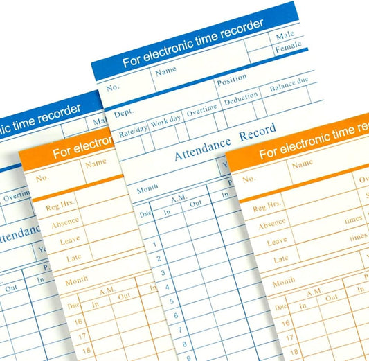 100-Piece Time Cards for Employees, Monthly Time Cards 2-Sided, 2-Color Timecards for Time Clocks, Blue/Orange Print, 7-3/8 x 3-3/8 Inch