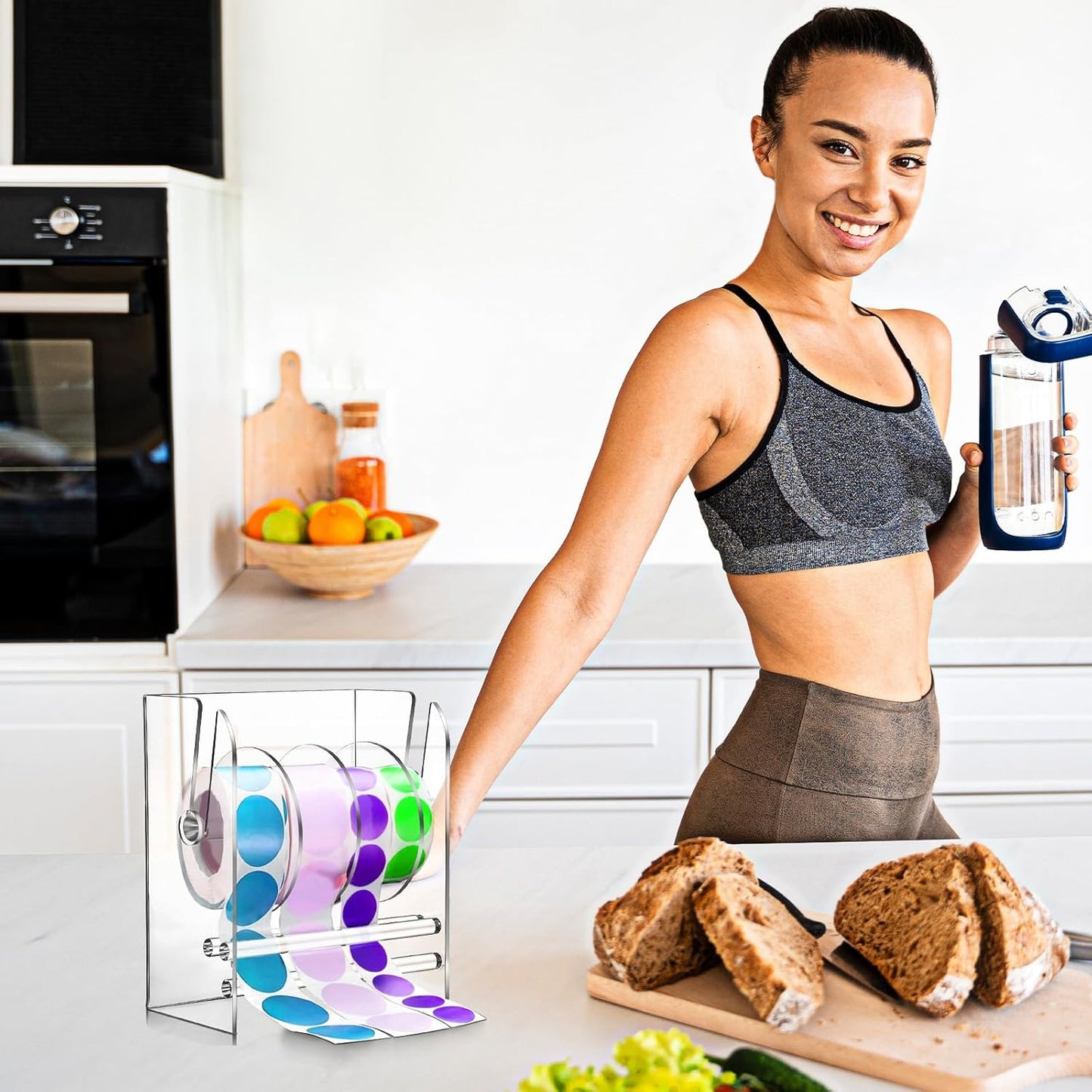 Adjustable Label Dispenser, 4 Disks Acrylic Sticker Dispenser Sticker Roll Holder Clear Label Roll Holder Organizer Label Holder for Holding Office and Home