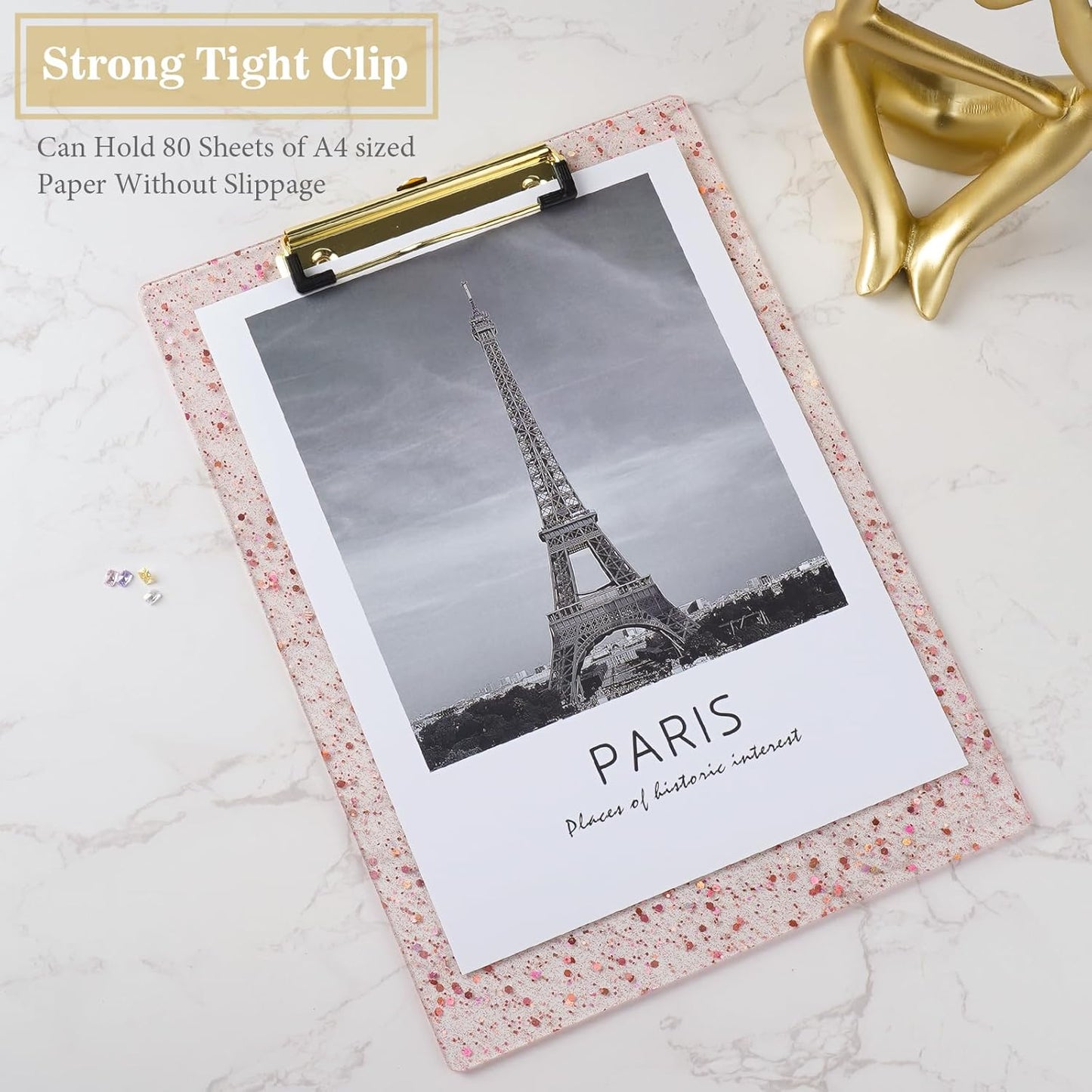 Hongri Plastic Acrylic Glitter Clipboard, 8.5x11" Stardard Letter A4 Size Clipboards for Classroom, Taecher, Women.Cute Confetti Clip Board, Office Supplies, School Supplies.