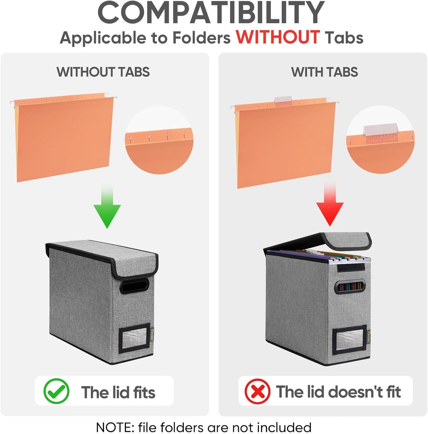 BALEINE File Organizer Box with Lid, Collapsible File Folder Organizer with Plastic Slide, Hanging File Folder Box for Office Document Storage (1 Pack, Grey, S)