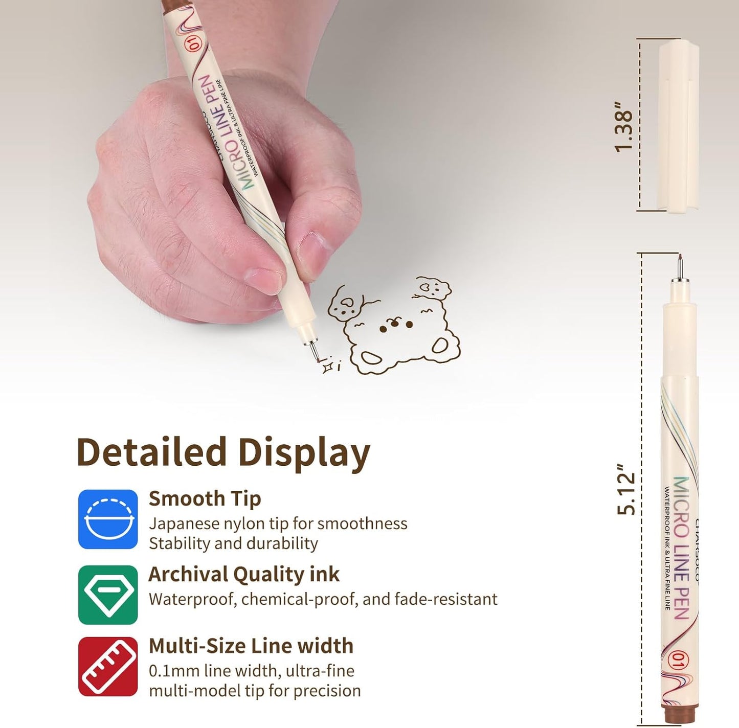 01 Micro Fine Point Pen Set - 12 Waterproof Archival Ink Colors, 0.25mm Fineliner Pens for Art Illustrations, Sketching, Anime, Manga, Technical Drawings & Scrapbooking