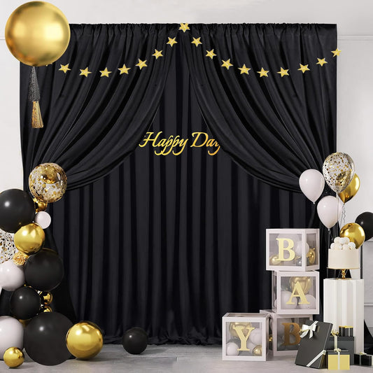 Black Backdrop Curtains 20x10 FT Polyester Photo Backdrop Drapes for Wedding Birthday Party Background Decoration 4 Panels 5ft x 10ft