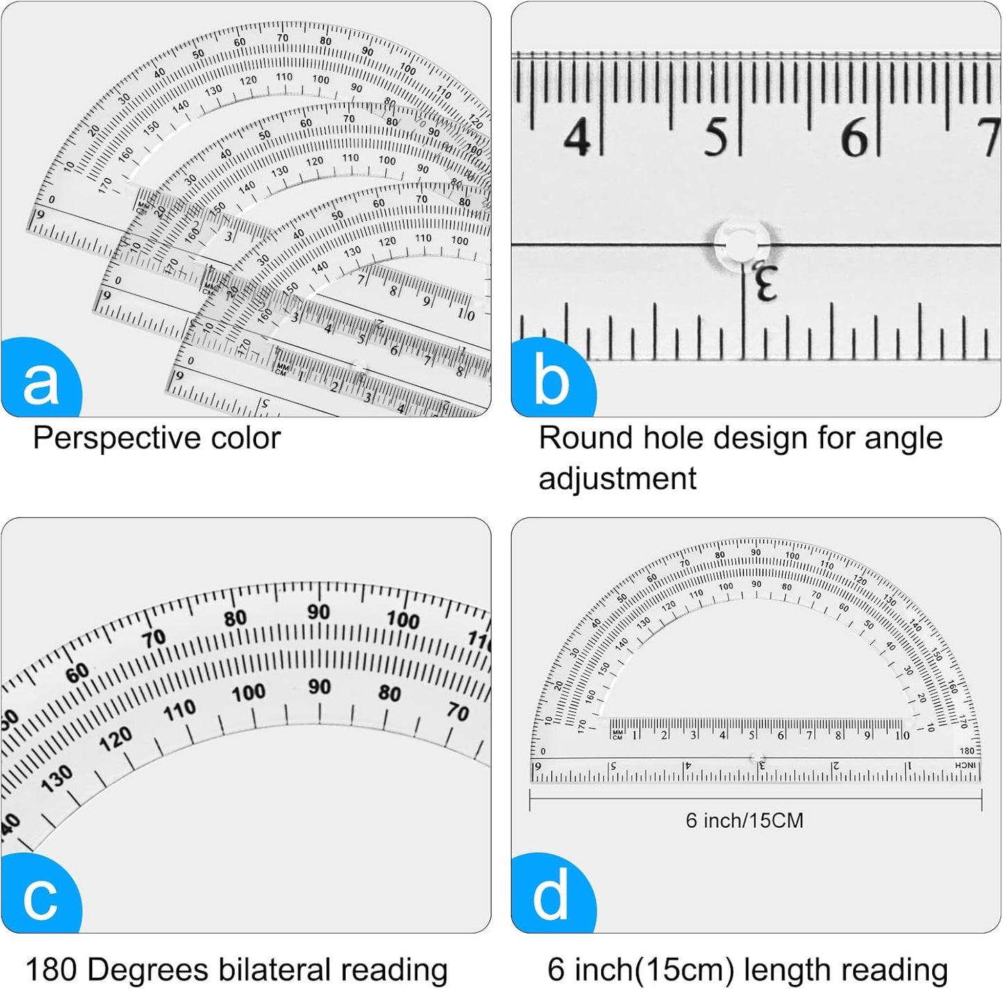 6 Sets Compass and Protractor Sets Student Basics Geometry Math Set Metal Compass and 6 Inch 180 Degree Protractors Geometry Graphing Drawing Tools for Office and School Supplies(Clear)