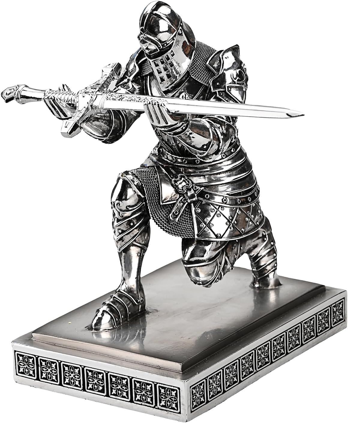 King's Guard Knight Pen Holder Pen Stand Desk Organizers and Accessories Resin Pencil Holder as Gift for Office and Home (Silver(Plating))