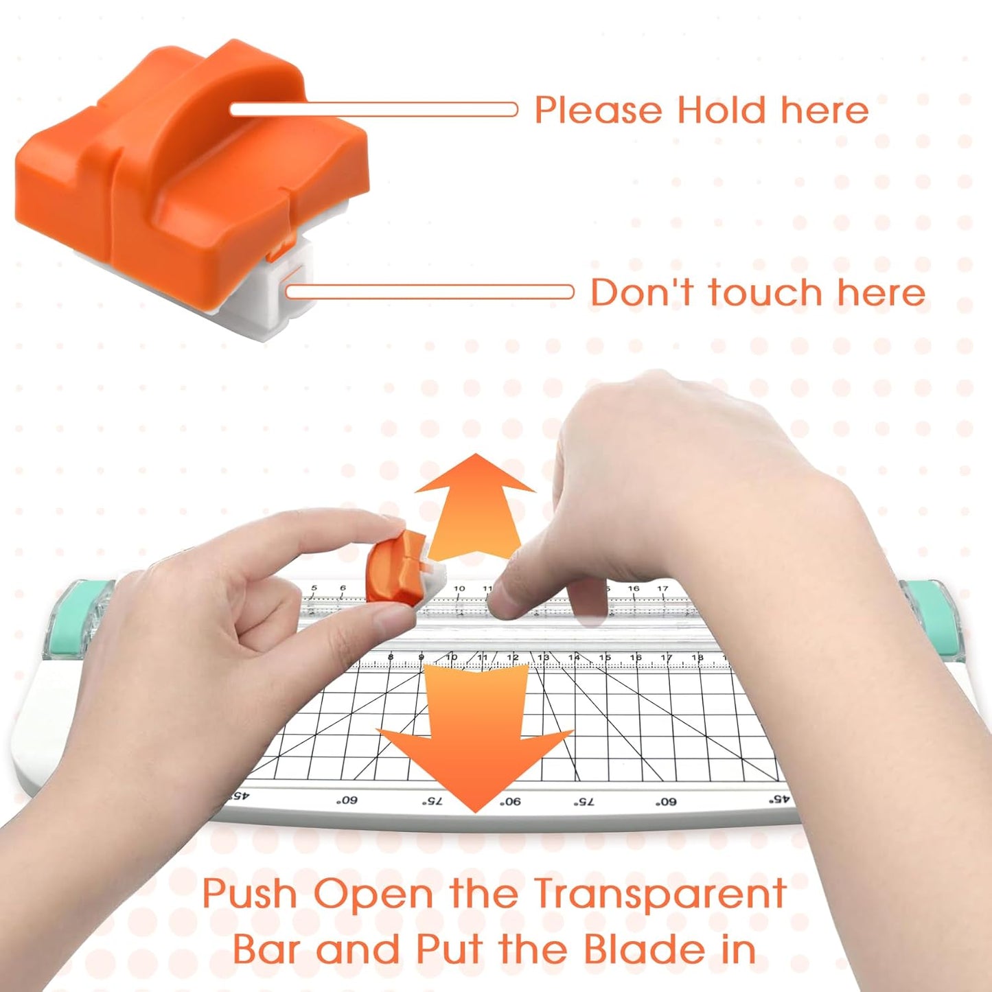 8 Pieces Paper Cutter Replacement Blade with Plastic Storage Box for A4 A5 Paper Trimmer, Safeguard Design (Orange)