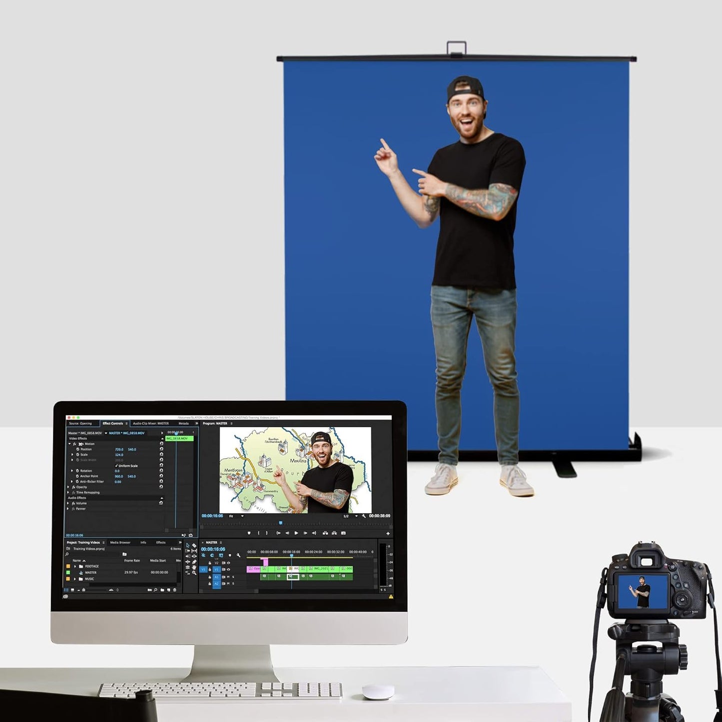 KHOMO GEAR 62-Inch Blue Screen Backdrop – Collapsible & Portable Chromakey Background for Streaming, Video Calls, Photography, Zoom & Gaming – Wrinkle-Resistant, High-Density Fabric, Easy Setup