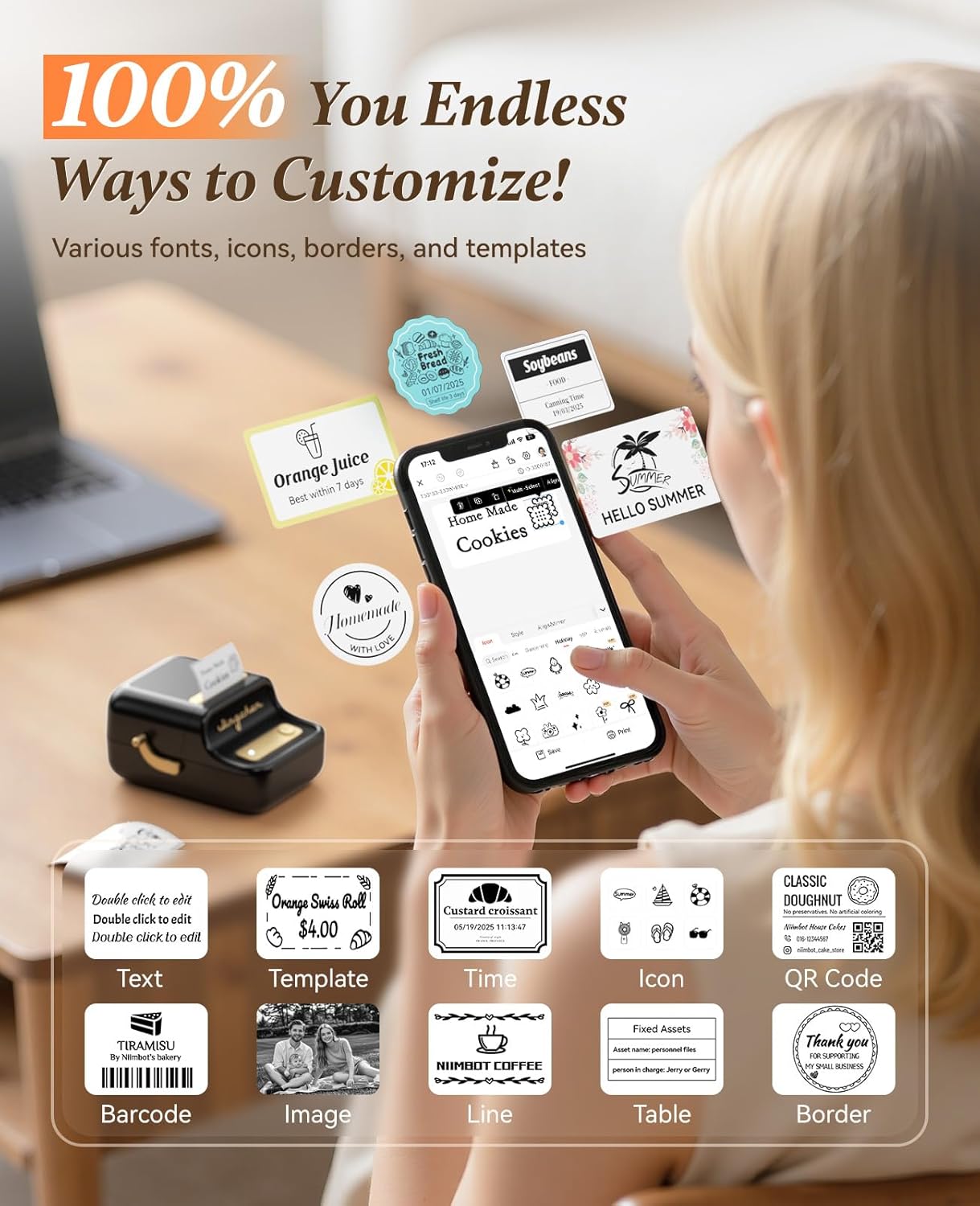 NIIMBOT B21 Label Printer,Bluetooth Thermal Label Maker,Ideal for Home Organization,Business,Ofice,50x30mm Label,230Pcs(Black)