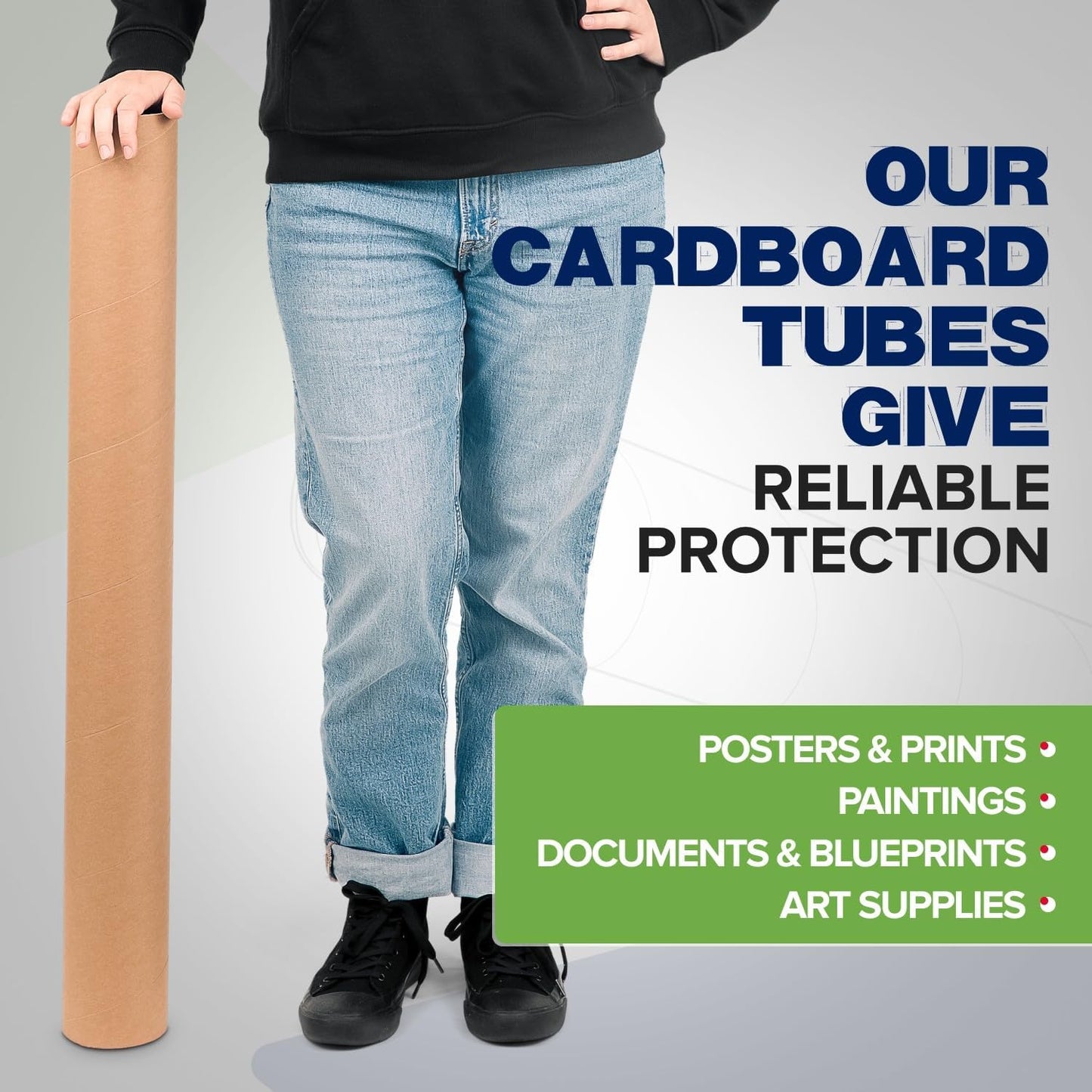 4" x 36" Reinforced Kraft Paper Mailing Tubes, Pack of 6 Tubes with 2 Caps Each – USPS Approved Poster Tube – Made in USA Cardboard Tube for Shipping and Storing Posters, Prints, Artwork, or Documents