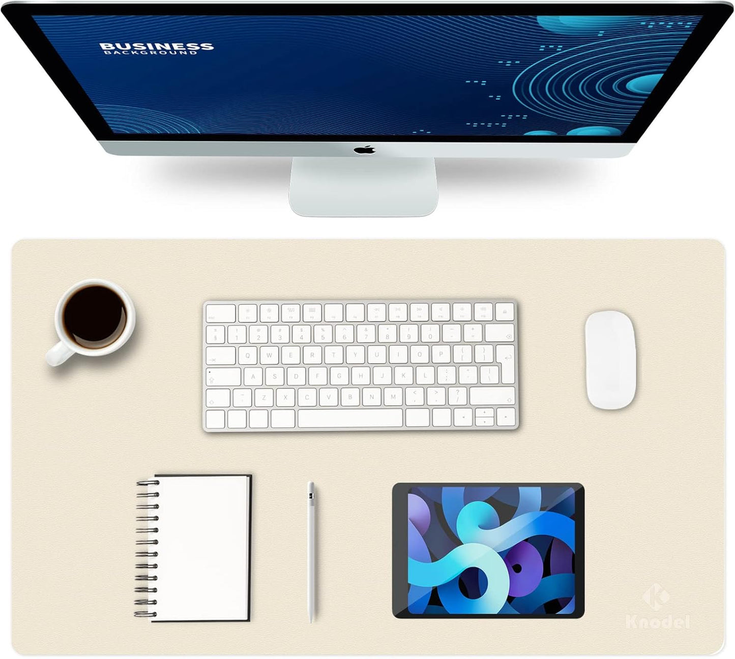 K KNODEL Small Office Leather Desk Mat, Mouse and Keyboard Pad, Computer and Laptop Mat, Desktop Protector and Cover, Writing Pad and Blotter (23.6"x13.8", Ivory Cream)