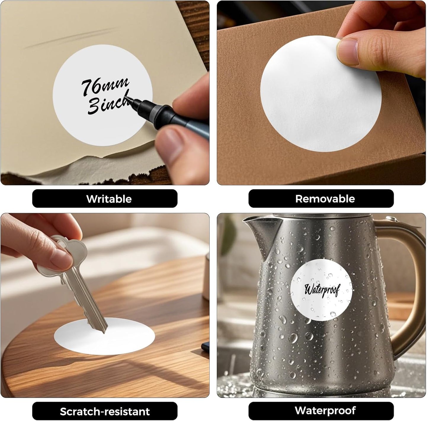 500 PCS Color Coding Round Stickers 3 Inch Vinyl White Dot Sticker Removable Writable Circle Floor Labels for Inventory Garage Sale Price Tags