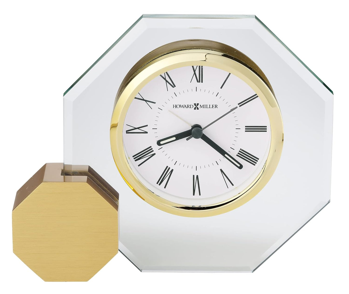 Howard Miller Danson Tabletop Clock – Premium Decorative Aluminum Base Clock with Octagon Glass Design Modern Alarm Clock Quartz Movement Roman Numeral Dial & Gold Tone Bezel for Elegant Home Decor