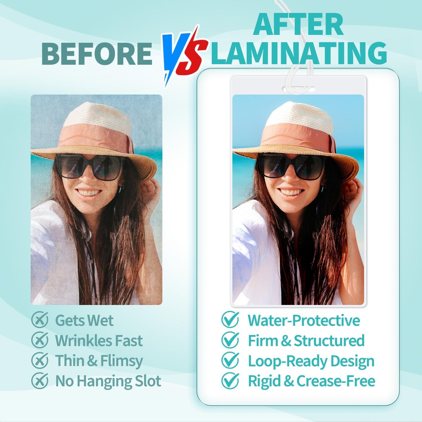 Binditek 100 Pack 10 Mil Thermal Laminating Pouches, 2.5 x 4.25 Inches with Hole and Loops, for Luggage Tags, Ultra Clear, Heat Seal, Glossy, for Office and Home Use