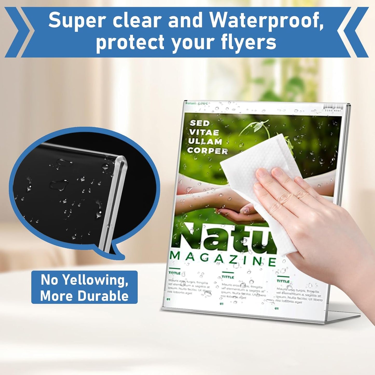 Acrylic Sign Holder 4x6 Inches, 16 Pack Clear Plastic Table Flyer Display Stand, L-Shape Vertical Menu Paper Holder Stand, Clear Picture Photo Flyer Display Stand for Restaurants, Store Fair,Office