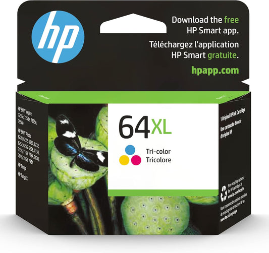 HP 64XL Tri-color High-yield Ink Cartridge for HP Printers | Works with Printer Series: ENVY Inspire 7950e; ENVY Photo 6200, 7100, 7800; Tango | Eligible for Instant Ink | N9J91AN