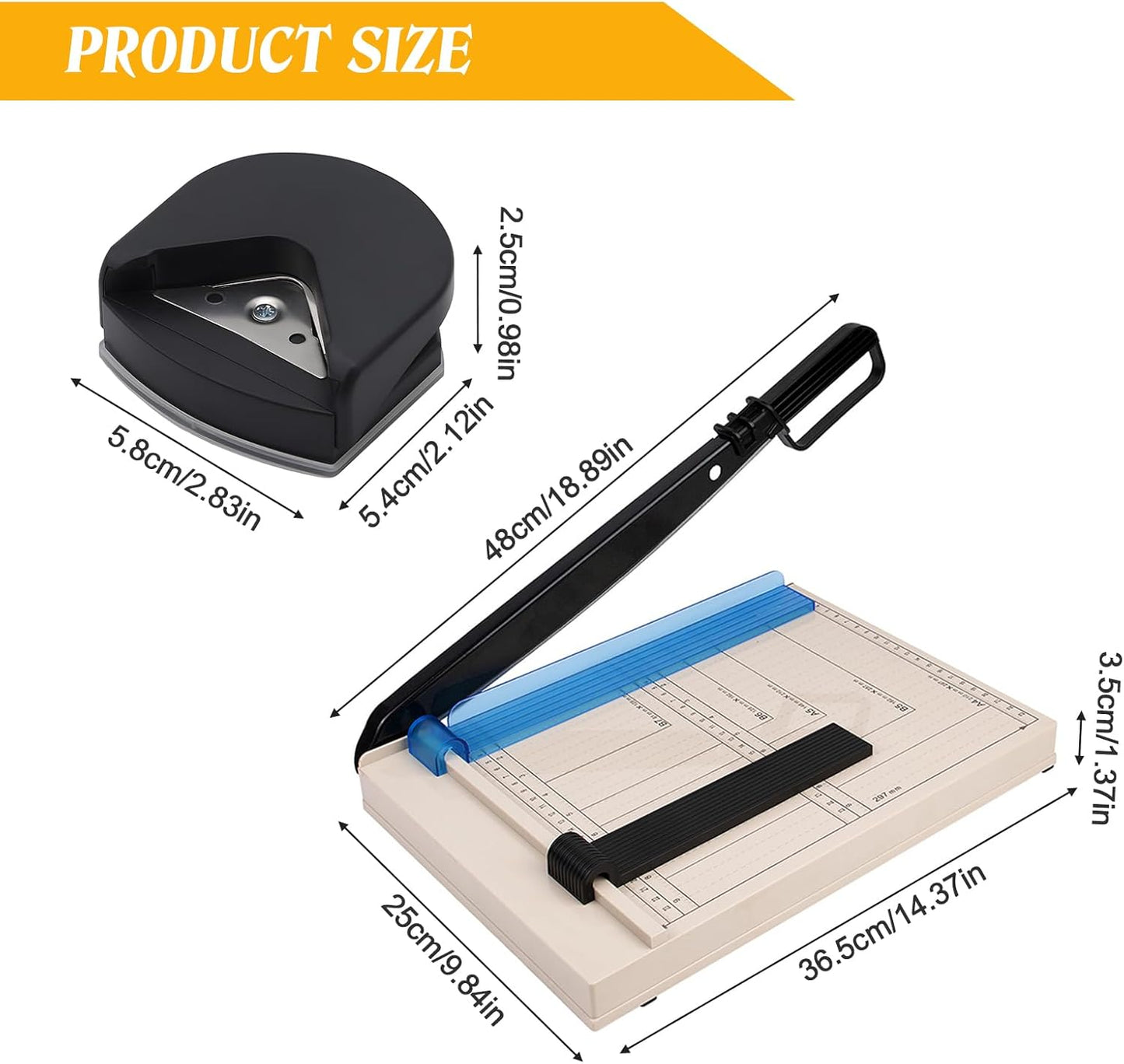 Paper Cutter, 12" Titanium Blade Guillotine Paper Cutter with Corner Rounder, Heavy Duty Guillotine, Paper Trimmer with Safety Guard, Paper Cutter Slicer for Cardboard,Vinyl,Crafts&Photos (Blue)