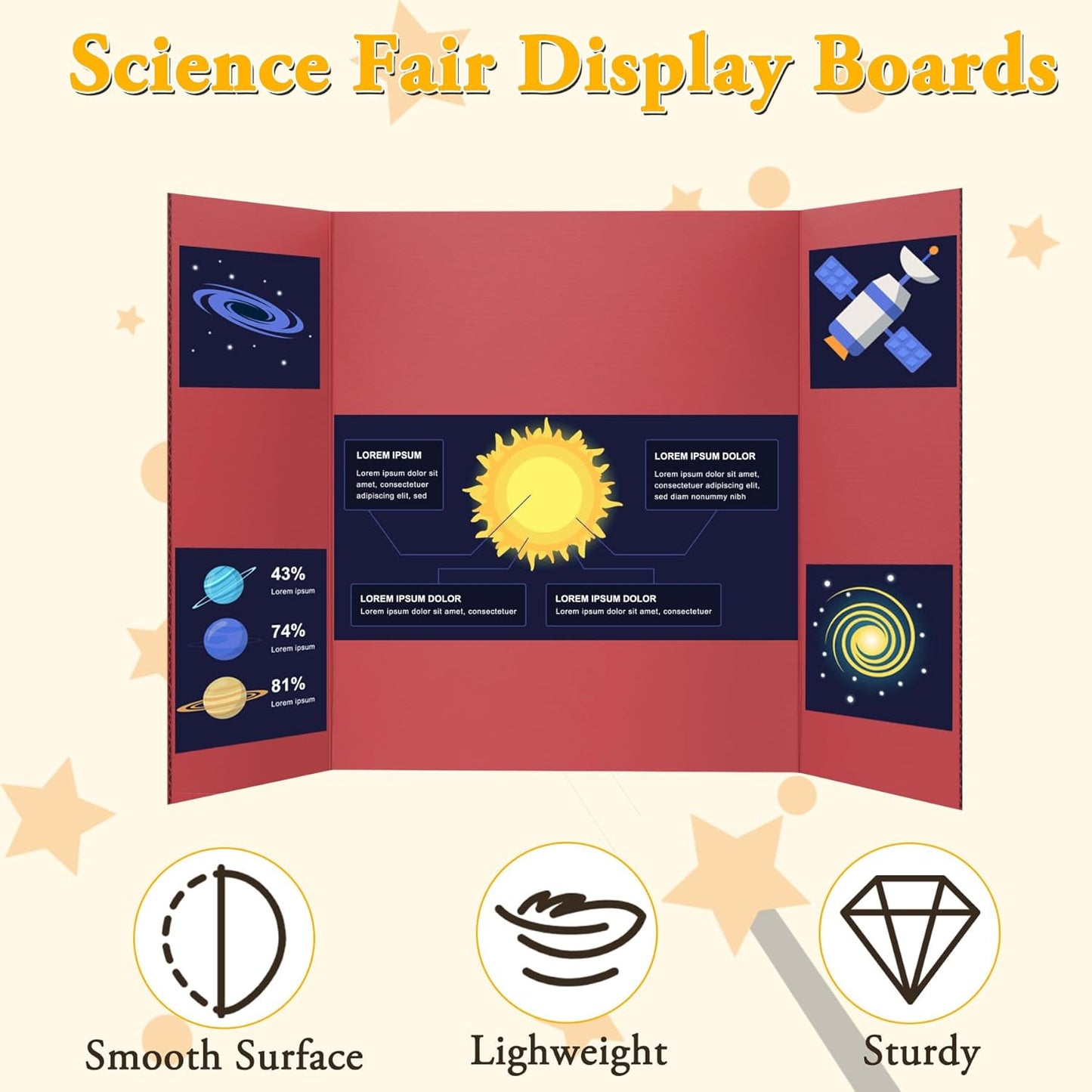 4PCS Medium Trifold Poster Board 26" x 16" Red Tri Fold Presentation Boards, Corrugated Cardboard Picture/Project Display Boards for Event, Exhibition, Business, School Project, Science Fair