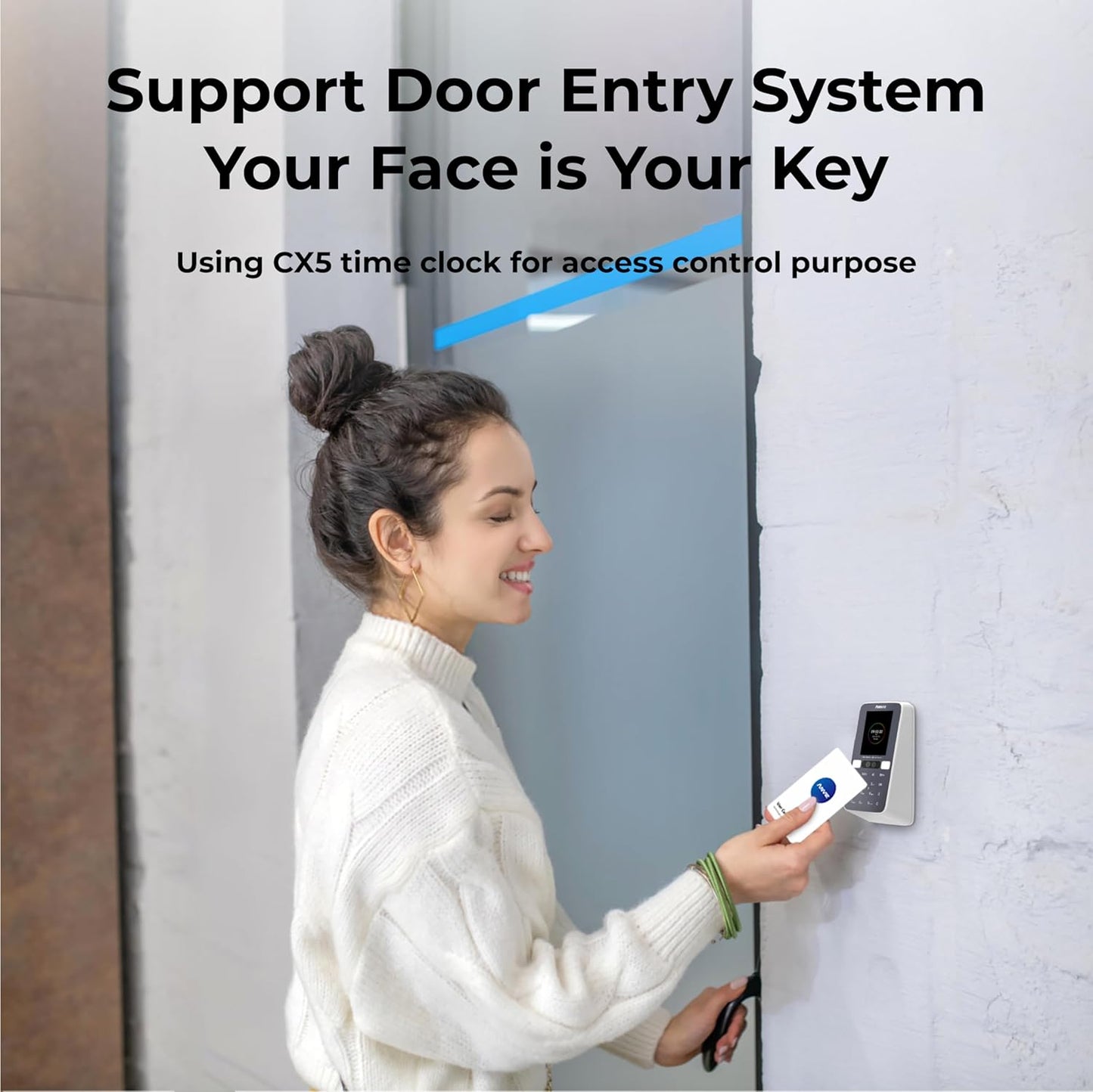 ANVIZ Time Clocks for Employees Small Business - CX5 Clock in and Out Machine - Face + RFID + Pin - Door Access - Biometric Electronic Punch Machine - Forever Free Cloud Software
