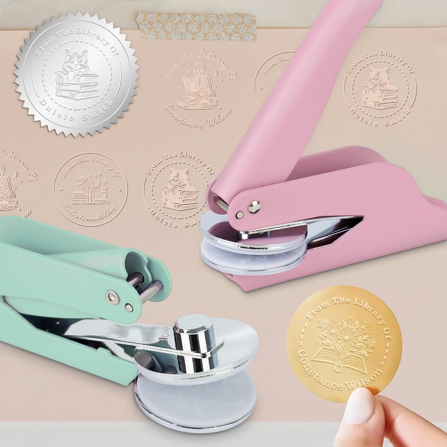 Book Embosser Custom Embosser Stamp with Your Name or Design Personalized Library Embosser Stamp Customized Books Business Cards Paper Documents Notebooks etc. (11)