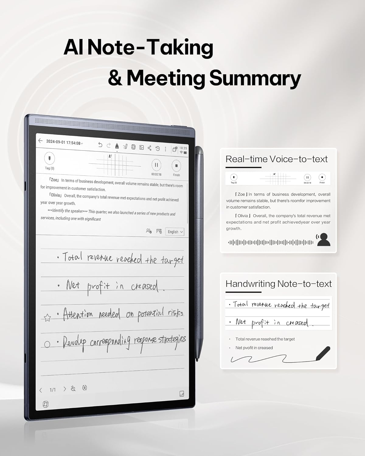 AINOTE Air 2 Bundle - Black Folio Case, 8.2-inch AI Note-Taking Tablet Writing Paper Tablets, Digital Notebook with Pen, Voice-to-Text Transcription, Multi-Languages Chatgpt Support