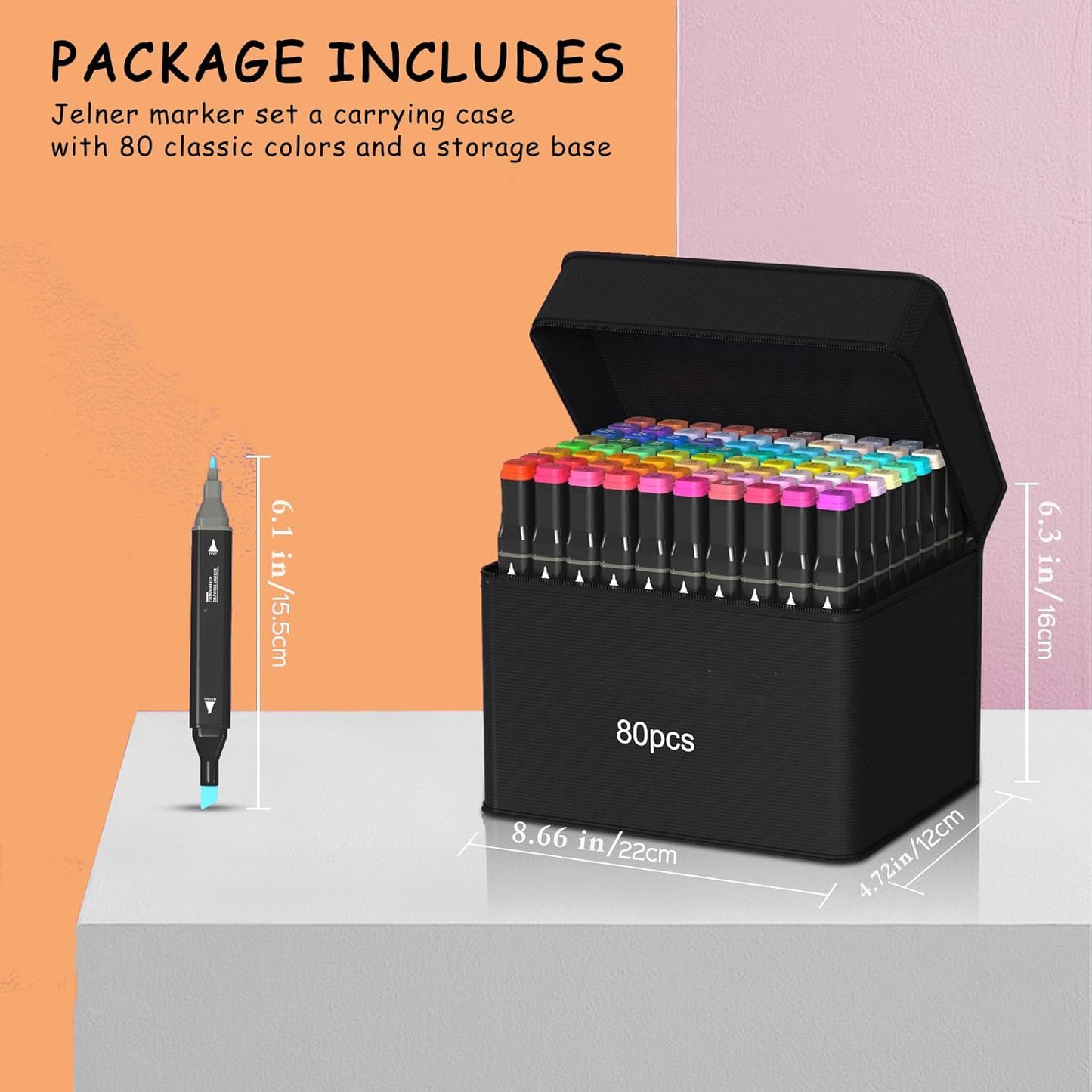 Alcohol Markers 80 Colors with Base, Dual Tip Art Markers for Adults & Kids, Fine and Broad Tips for Drawing, Coloring, Sketching, Card Making, Gift for Artists and Beginners